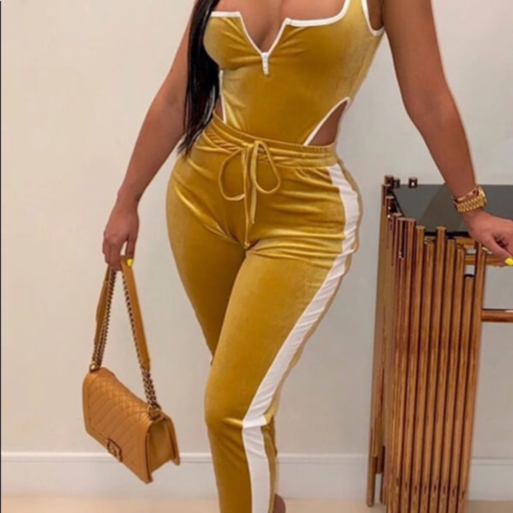 Casual Lace-up Yellow One-piece Jumpsuit
